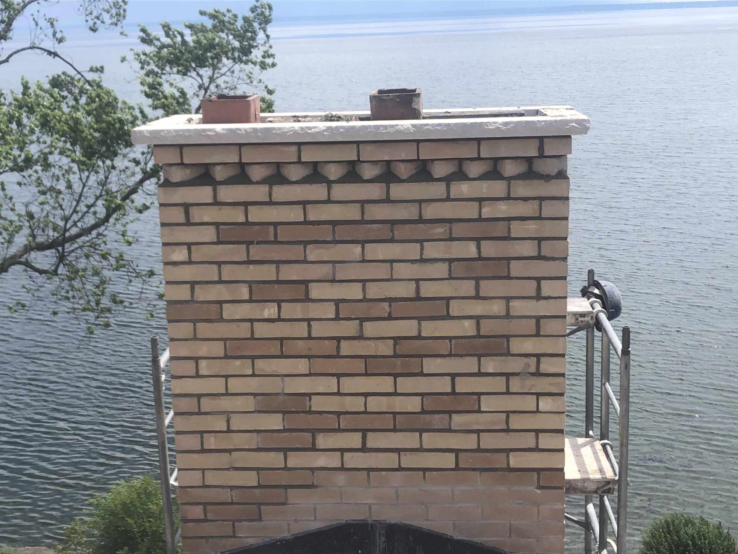 Freshly rebuilt chimney on the waterfront in Oakville.